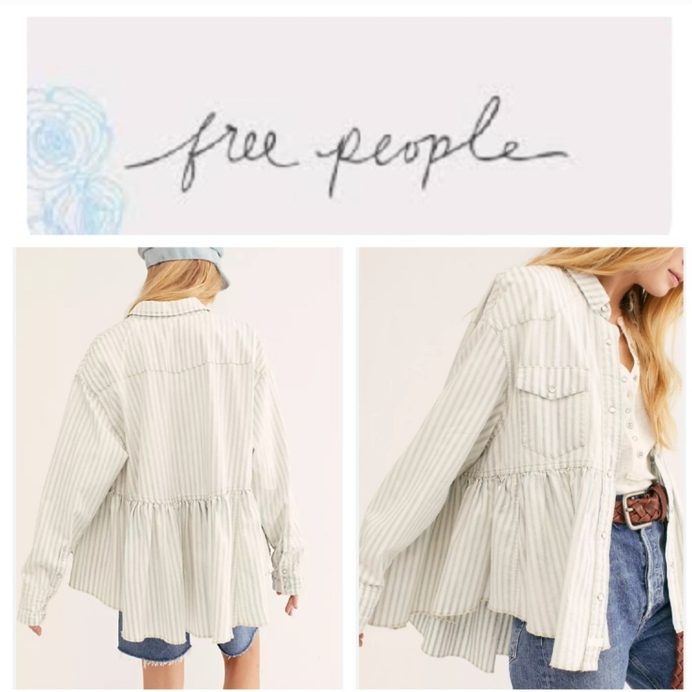 Free People Dylan Babydoll Railroad stripe top